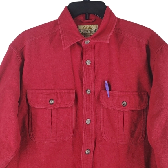 Cabela’s Shirt Deerskin Chamois Blanket Flannel Men M Red Button-Up Shacket Gorp - Picture 1 of 11